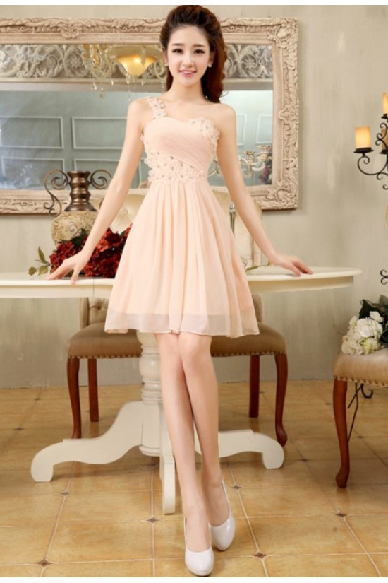 A-Line One-Shoulder Beaded Short Chiffon Prom Evening Formal Dresses ED011199