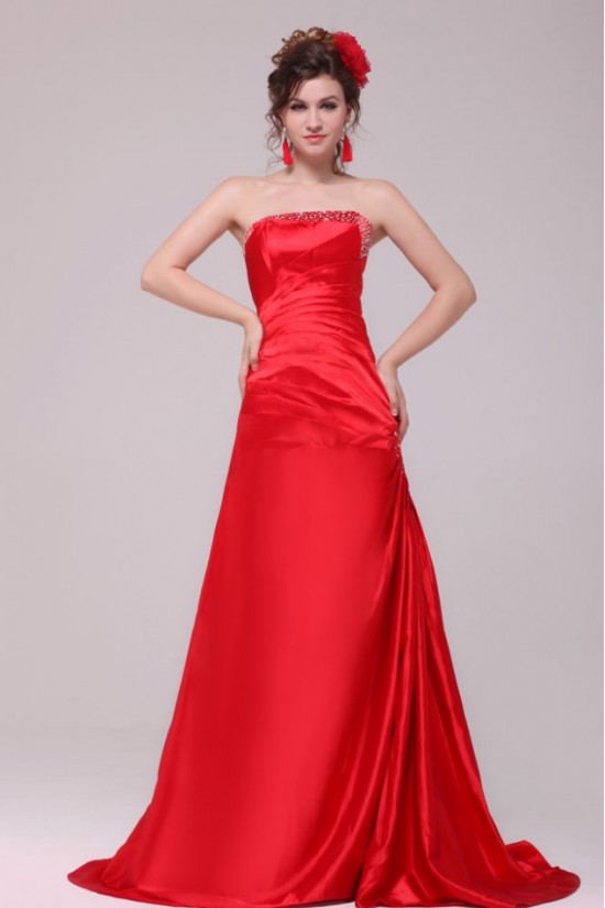 A-Line Strapless Beaded Long Red Prom Evening Formal Party Dresses ED010120