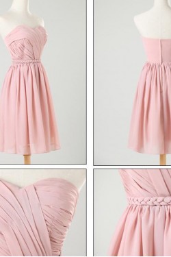 A-Line Short Pink Chiffon Prom Evening Formal Bridesmaid Dresses ED011202