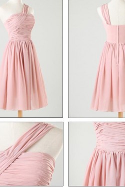 A-Line Short Pink Chiffon Prom Evening Formal Bridesmaid Dresses ED011202
