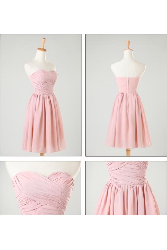 A-Line Short Pink Chiffon Prom Evening Formal Bridesmaid Dresses ED011202
