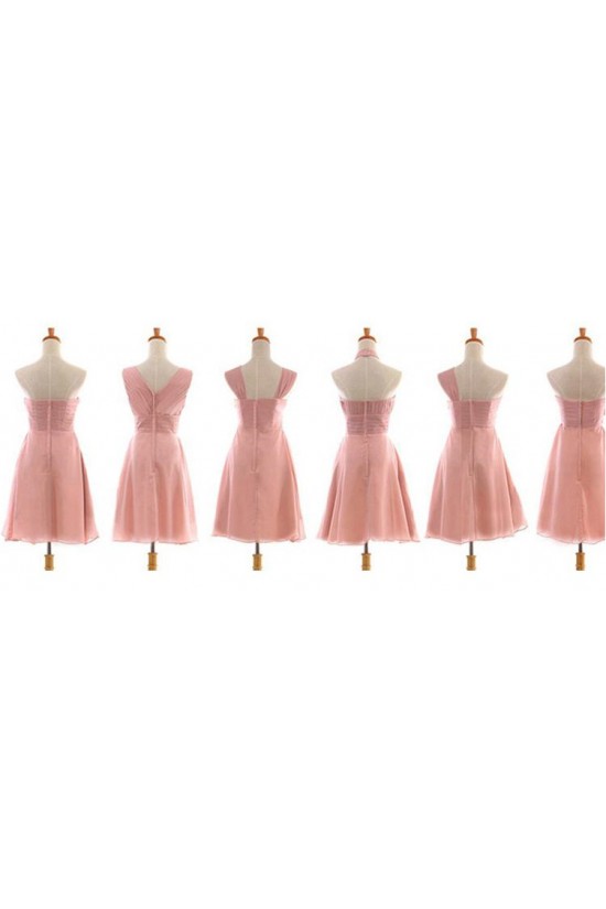 A-Line Short Pink Chiffon Prom Evening Formal Bridesmaid Dresses ED011202