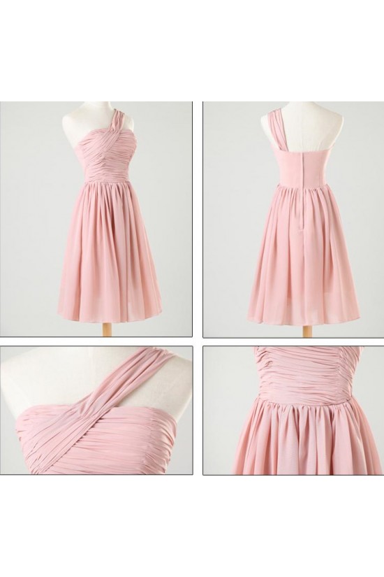 A-Line Short Pink Chiffon Prom Evening Formal Bridesmaid Dresses ED011202