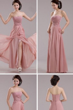A-Line Long Pink Chiffon Prom Evening Formal Bridesmaid Dresses ED011203