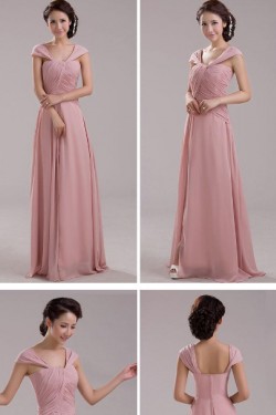 A-Line Off-the-Shoulder Long Pink Chiffon Prom Evening Formal Dresses ED011205