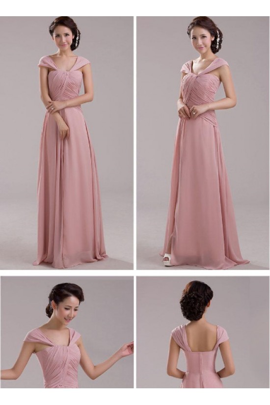 A-Line Off-the-Shoulder Long Pink Chiffon Prom Evening Formal Dresses ED011205