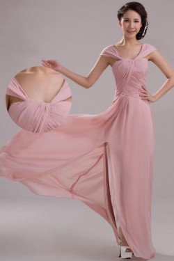 A-Line Off-the-Shoulder Long Pink Chiffon Prom Evening Formal Dresses ED011205