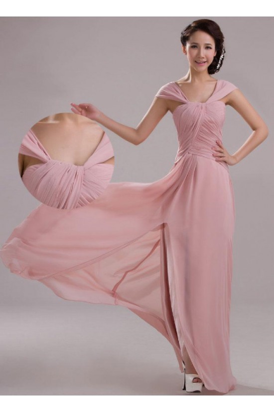 A-Line Off-the-Shoulder Long Pink Chiffon Prom Evening Formal Dresses ED011205