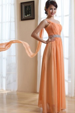 A-Line One-Shoulder Long Chiffon Prom Evening Bridesmaid Dresses ED011211