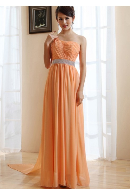 A-Line One-Shoulder Long Chiffon Prom Evening Bridesmaid Dresses ED011211