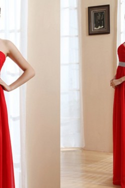 A-Line One-Shoulder Long Red Chiffon Prom Evening Bridesmaid Dresses ED011212