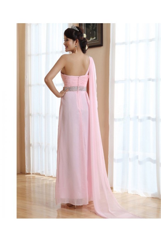 A-Line One-Shoulder Long Chiffon Prom Evening Bridesmaid Dresses ED011213
