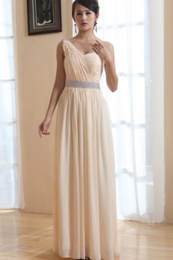 A-Line One-Shoulder Long Chiffon Prom Evening Bridesmaid Dresses ED011213