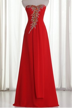 A-Line Sweetheart Beaded Long Red Chiffon Prom Evening Formal Dresses ED011214