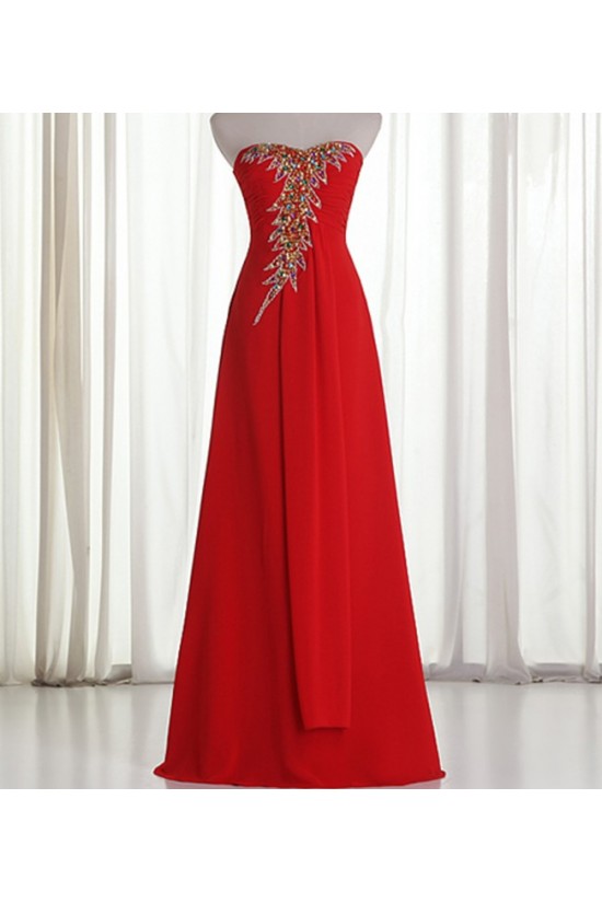 A-Line Sweetheart Beaded Long Red Chiffon Prom Evening Formal Dresses ED011214