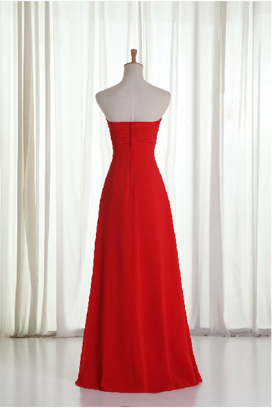 A-Line Sweetheart Beaded Long Red Chiffon Prom Evening Formal Dresses ED011214