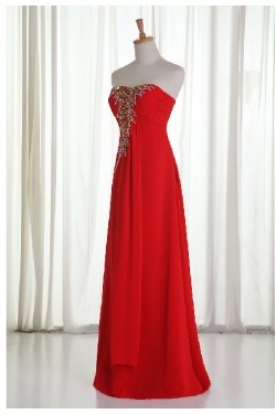 A-Line Sweetheart Beaded Long Red Chiffon Prom Evening Formal Dresses ED011214