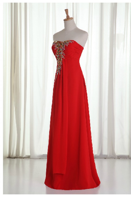 A-Line Sweetheart Beaded Long Red Chiffon Prom Evening Formal Dresses ED011214