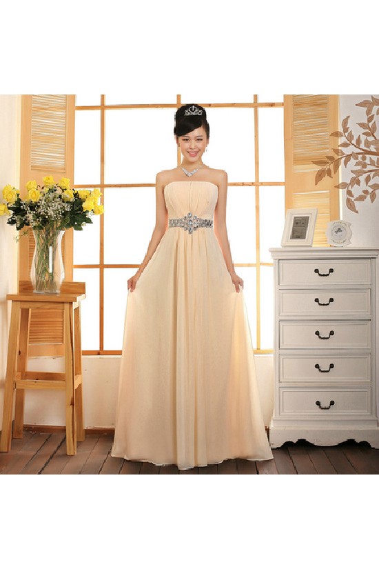 A-Line Strapless Beaded Long Chiffon Prom Evening Formal Dresses ED011218