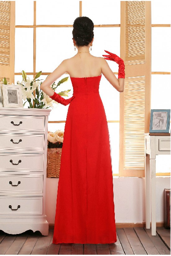 A-Line Strapless Beaded Long Chiffon Prom Evening Formal Dresses ED011218