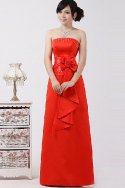 A-Line Strapless Beaded Red Prom Evening Formal Dresses ED011221