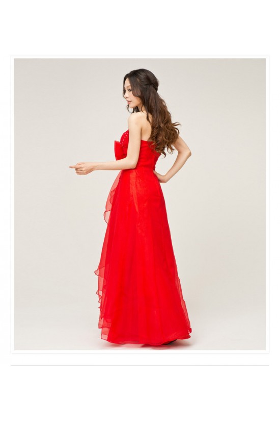 A-Line Strapless Beaded Long Red Prom Evening Formal Dresses ED011223