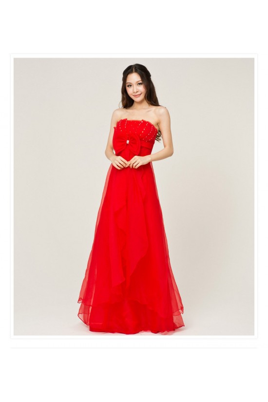 A-Line Strapless Beaded Long Red Prom Evening Formal Dresses ED011223