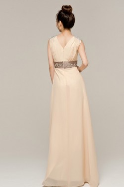 A-Line V-Neck Beaded Long Chiffon Prom Evening Formal Dresses ED011224