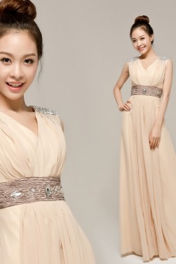 A-Line V-Neck Beaded Long Chiffon Prom Evening Formal Dresses ED011224