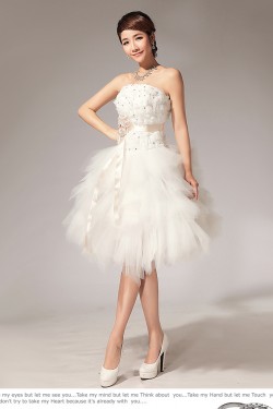 Strapless Short White Beaded Prom Evening Formal Dresses ED011225