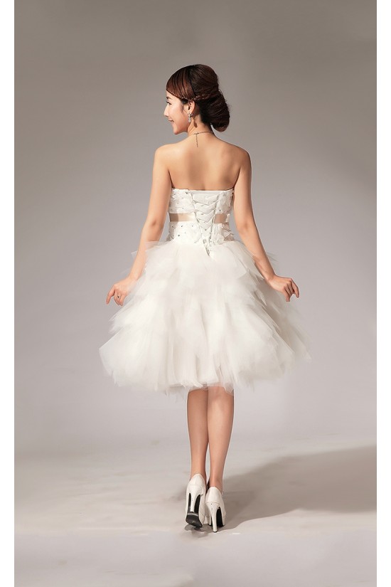 Strapless Short White Beaded Prom Evening Formal Dresses ED011225