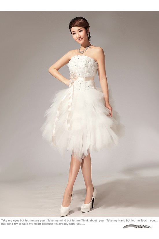 Strapless Short White Beaded Prom Evening Formal Dresses ED011225