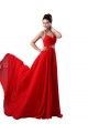 A-Line Halter Beaded Red Chiffon Prom Evening Formal Dresses ED011226