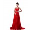 A-Line Halter Beaded Red Chiffon Prom Evening Formal Dresses ED011226