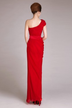 Sheath One-Shoulder Long Red Chiffon Prom Evening Formal Dresses ED011229
