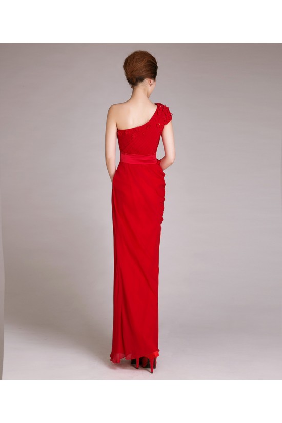 Sheath One-Shoulder Long Red Chiffon Prom Evening Formal Dresses ED011229