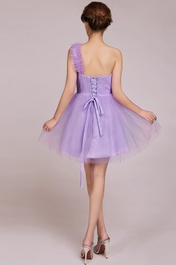 A-Line One-Shoulder Short Tulle Prom Evening Formal Bridesmaid Dresses ED011233
