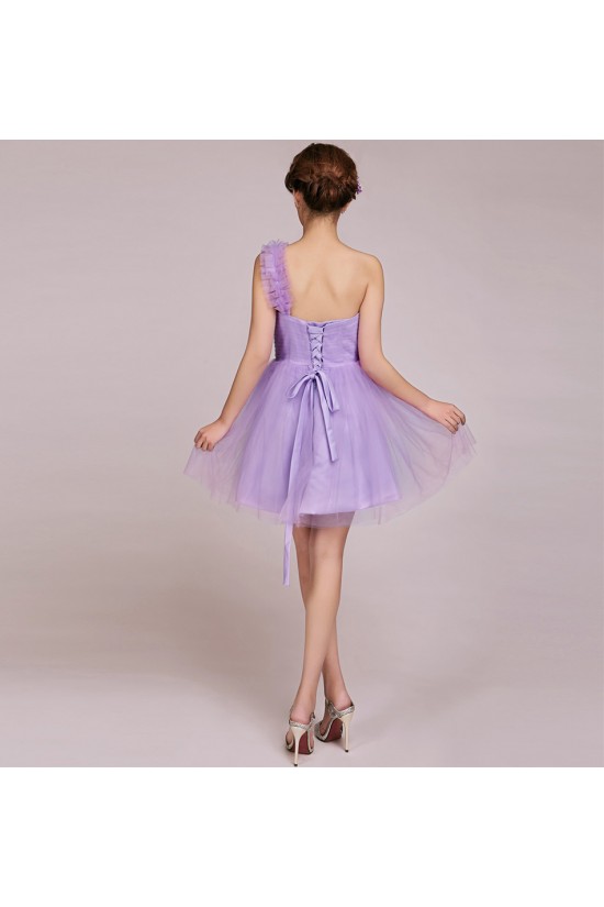 A-Line One-Shoulder Short Tulle Prom Evening Formal Bridesmaid Dresses ED011233