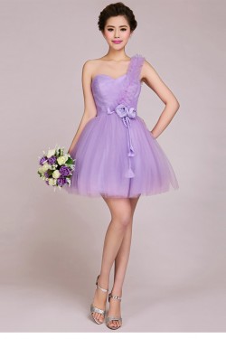 A-Line One-Shoulder Short Tulle Prom Evening Formal Bridesmaid Dresses ED011233