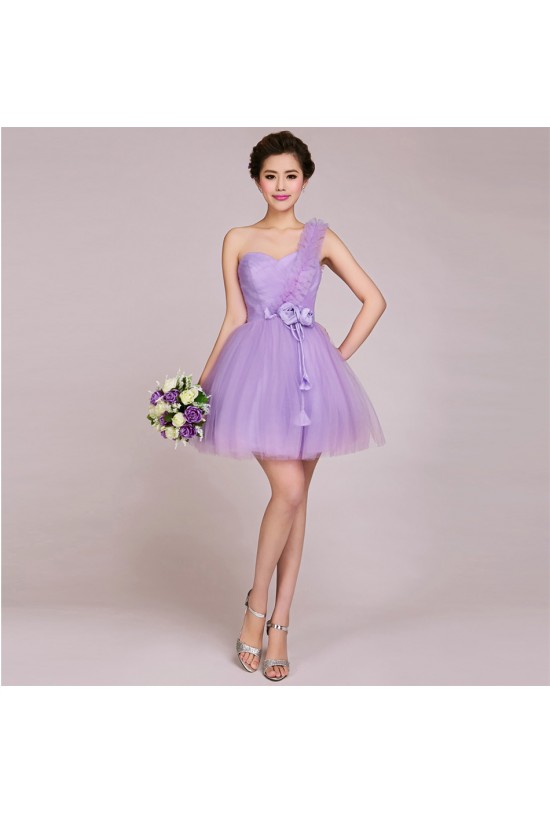 A-Line One-Shoulder Short Tulle Prom Evening Formal Bridesmaid Dresses ED011233