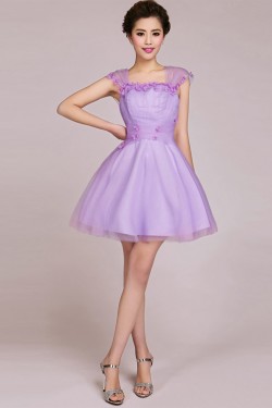 A-Line Cap-Sleeve Short Tulle Prom Evening Formal Bridesmaid Dresses ED011234
