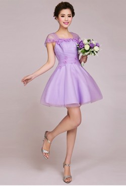 A-Line Cap-Sleeve Short Tulle Prom Evening Formal Bridesmaid Dresses ED011234