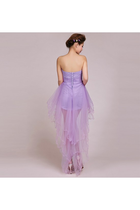 High Low Strapless Short Tulle Prom Evening Formal Bridesmaid Dresses ED011235