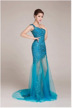 One-Shoulder Long Blue Prom Evening Formal Dresses ED011238