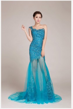 One-Shoulder Long Blue Prom Evening Formal Dresses ED011238
