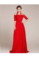 A-Line Off-the-Shoulder Half Sleeve Beaded Applique Long Red Chiffon Prom Evening Formal Dresses ED011239