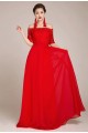 A-Line Off-the-Shoulder Half Sleeve Beaded Applique Long Red Chiffon Prom Evening Formal Dresses ED011239