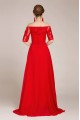 A-Line Off-the-Shoulder Half Sleeve Beaded Applique Long Red Chiffon Prom Evening Formal Dresses ED011239
