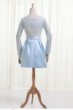 Short Long Sleeve Lace and Satin Prom Evening Formal Dresses ED011241