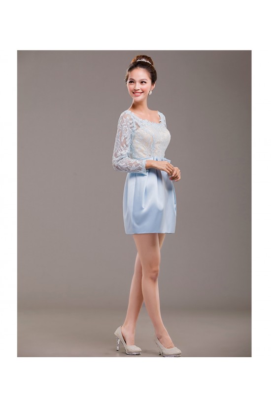 Short Long Sleeve Lace and Satin Prom Evening Formal Dresses ED011241